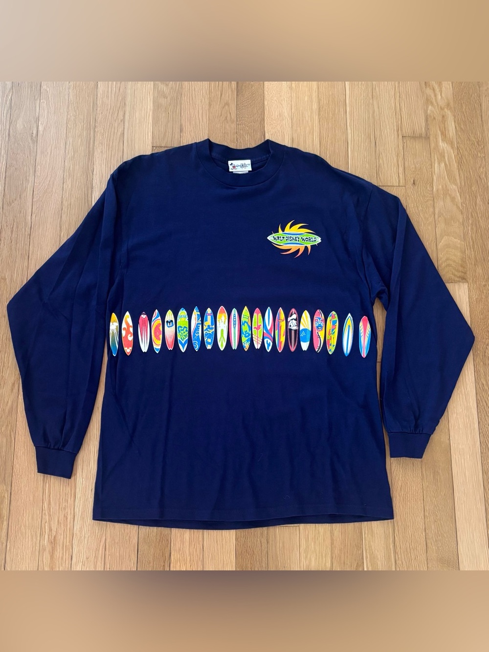 Vintage Walt Disney World Shirt Long Sleeve Made In USA Surfboard Mickey Y2K Tag